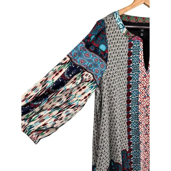 JUNE + VIE Women's Multicolor Boho Patchwork 3/4 Sleeve Shift Dress NWT 18/20 - Picture 2 of 7